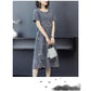 Women's Summer Plus Size Dress Loose Casual Mid-length Over-the-knee Round Neck Pocket Short-sleeved Printed Skirt