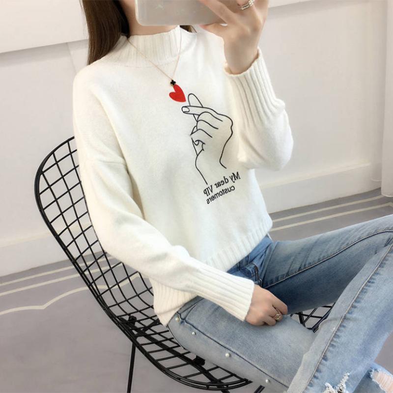 Pofulove half turtleneck bottoming shirt students plus velvet thick  wild loose sweater women tide