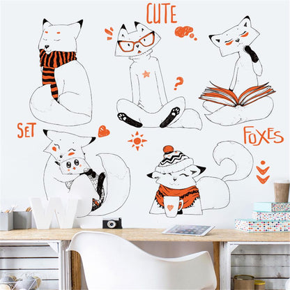 Little fox children's room background living room wall decoration sticker simple painting wallpaper