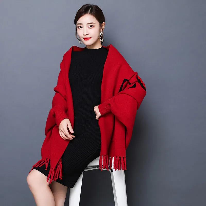 Women's Shawl with Sleeves Autumn and Winter Knitting Waterproof Mink Fleece Slim Slimming Outer Thick Plaid High-end Cloak Temperament Wrap
