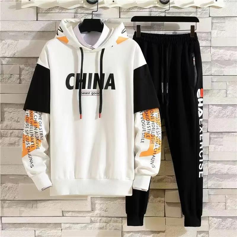WTEMPO Teen Pullover Suit Sports Suit Campus Trendy Clothing Hooded Sweater and Casual Pants Men