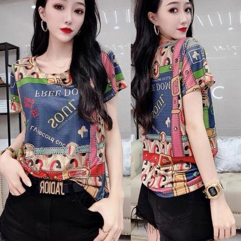 Summer Short Sleeve Fashion Trend Letter Print T-Shirt Ladies Comfortable Elegant Retro Slim Top