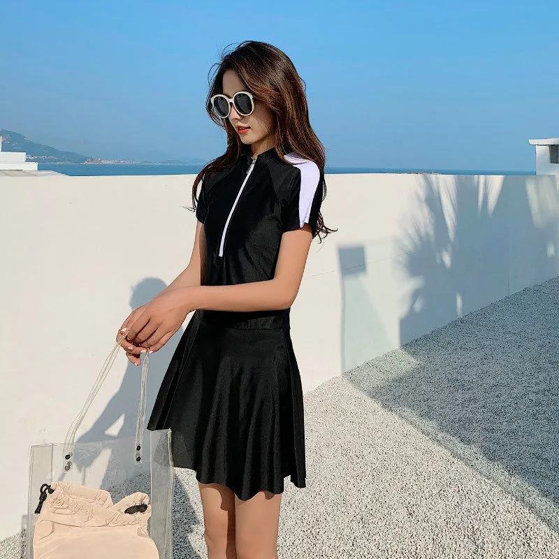 Swimsuit Women's One-Piece Sports Skirt Boxer Covering Belly Thin Long Sleeve Sunscreen Swimsuit Women's Sports Skirt One-Piece Swimsuit