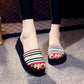 Thick-soled Beach Slippers Women's One-word Slippers Summer Casual Sandals All-match Outer Wear Seaside High-heeled Flip-flops Holiday Stripes Shoes