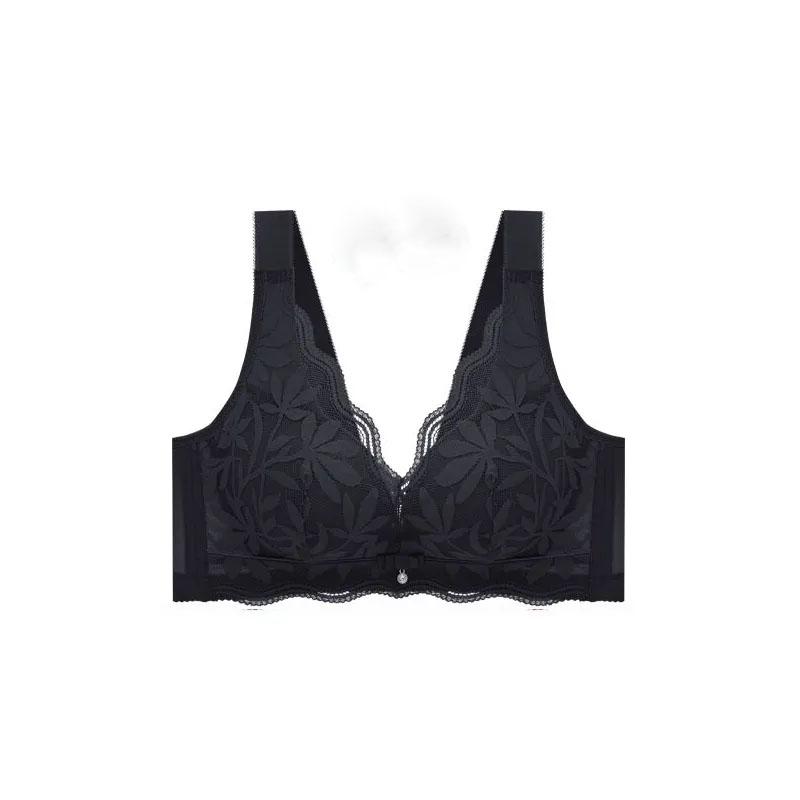 Ladies Gathered Underwear No Steel Ring Thickened Adjustable Bra Anti-sagging Comfortable Back Buckle Bra Lace Embroidered Bra