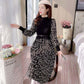 Women's Autumn and Winter Sweet Lady Stitching Knitted Long Dress Long Sleeve Half High Collar Women Casual Floral Print Elegant  Dress