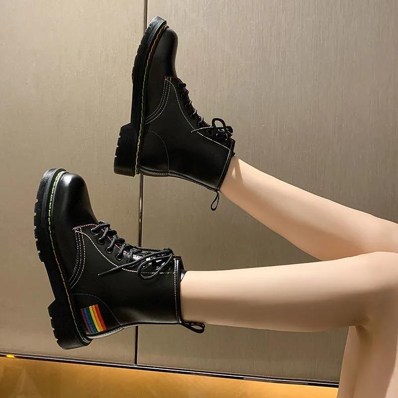 Martin Boots Women British Style Autumn and Winter Black Single Boots Wild Thick-soled Motorcycle Short Boots Women