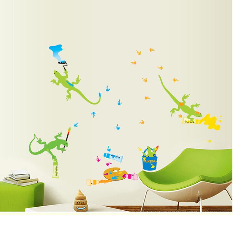 self-adhesive room wall decoration wall sticker hand-painted cartoon green gecko