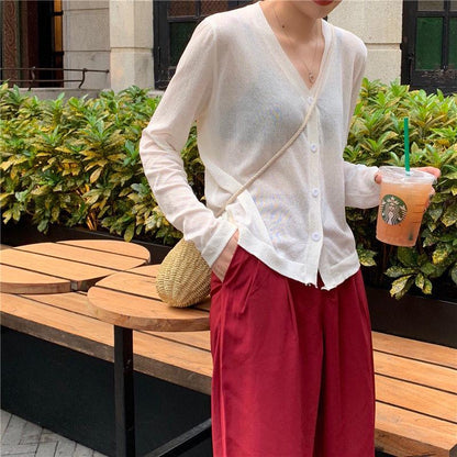 Thin Air-conditioning Shirt Summer Korean Version of Sunscreen Shirt Long Sleeve V-neck Knitted Cardigan Blouse