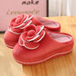 Women Autumn and Winter Indoor Slippers Solid Color Warm Plush Home Slipper Non Slip Flat Soft Flower Slippers