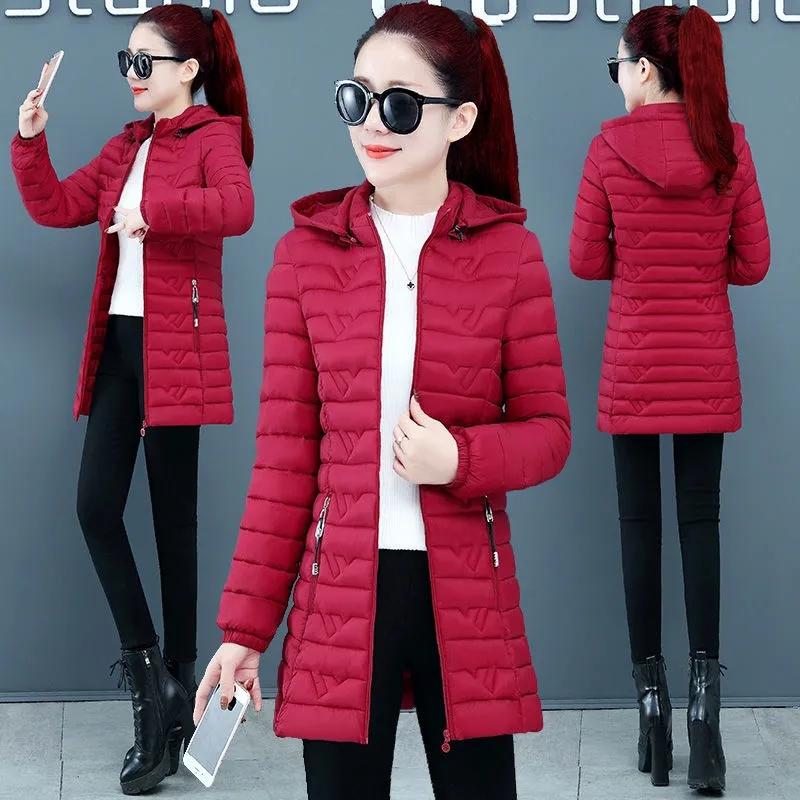 Women Mid-length Jacket Lightweight Duck Down Coats Plus Size Winter Clothes Fall Autumn Coat Medium Outwear with Hoods Slim Midi Long Warm Parka