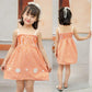 Children Dress Girls' Summer Thin Dress Suspender Dress Plaid Off Shoulder Chrysanthemum Princess Dress Ruffle