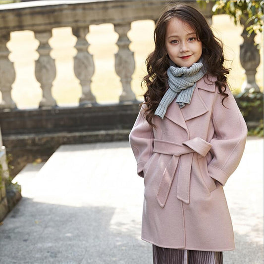 Festive Christmas Clothes Girls Coat Children's Woolen Coat Mid-length Red Fashion Thick Winter Clothes