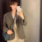 Women's Suit Jacket Korean Style Loose Spring  Autumn British Style Gray Short Suit Small Top