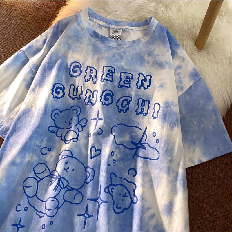 Tie-dye Short-sleeved Hip-hop Street Style Tops Neutral Summer Loose Half-sleeved Couples T-shirts Trendy