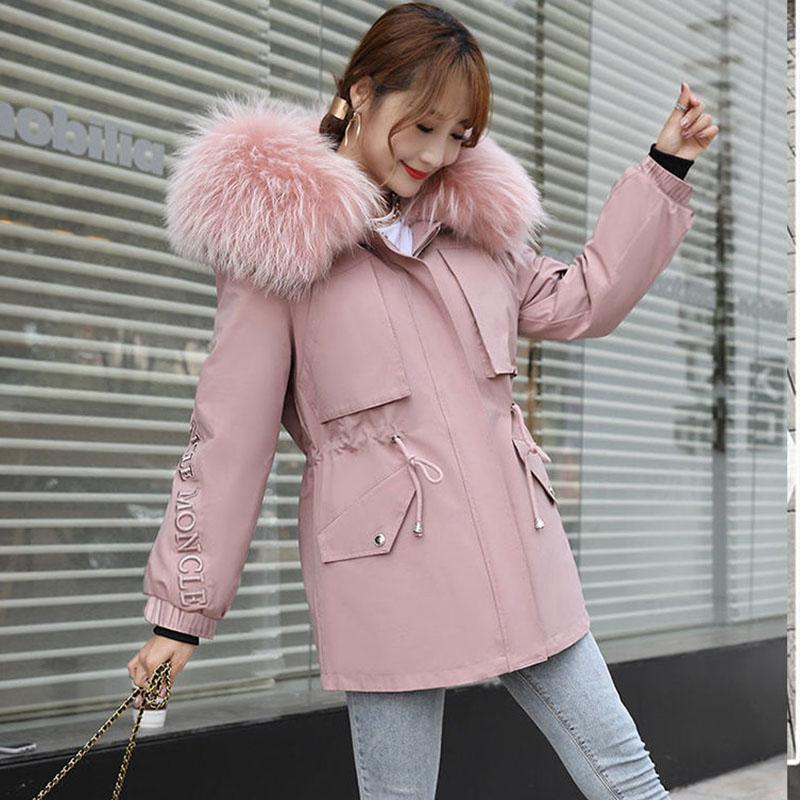Pai Overcome Female Winter Big Fur Collar New Student Rex Rabbit Fur Liner Embroidery Mid-length Fur Coat