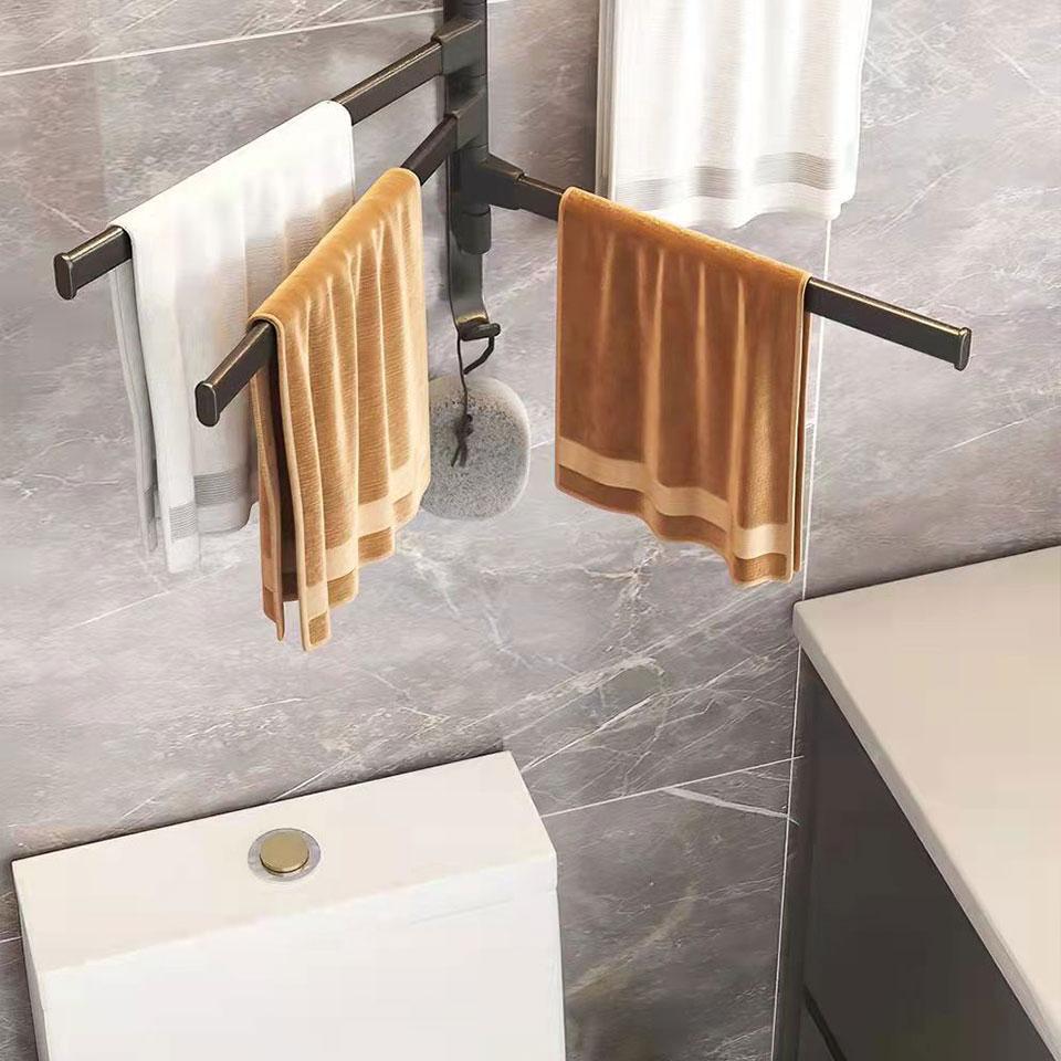 31cm Rotating 2 Bar Bathroom Towel Rack Free Punching Multi-bar Drying Space Aluminum Towel Bar Bathroom Rack Dormitory Rack Kitchen Towel Rack