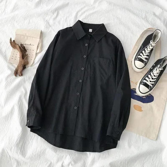 Fall/Winter Women's JK Uniform Shirt Long Sleeve Basic Loose Student White Classic Shirt Base Top