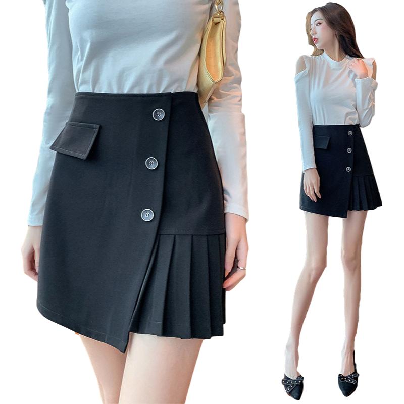 S-XXXL Women Sexy High Waist Hip Skirt Short Skirt Above Knee Split Fork Zipper Button Decoration Club Casual Home Office