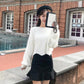 White Short Fashion Coat Autumn and Winter Loose Lantern Sleeve  Thick Sweater