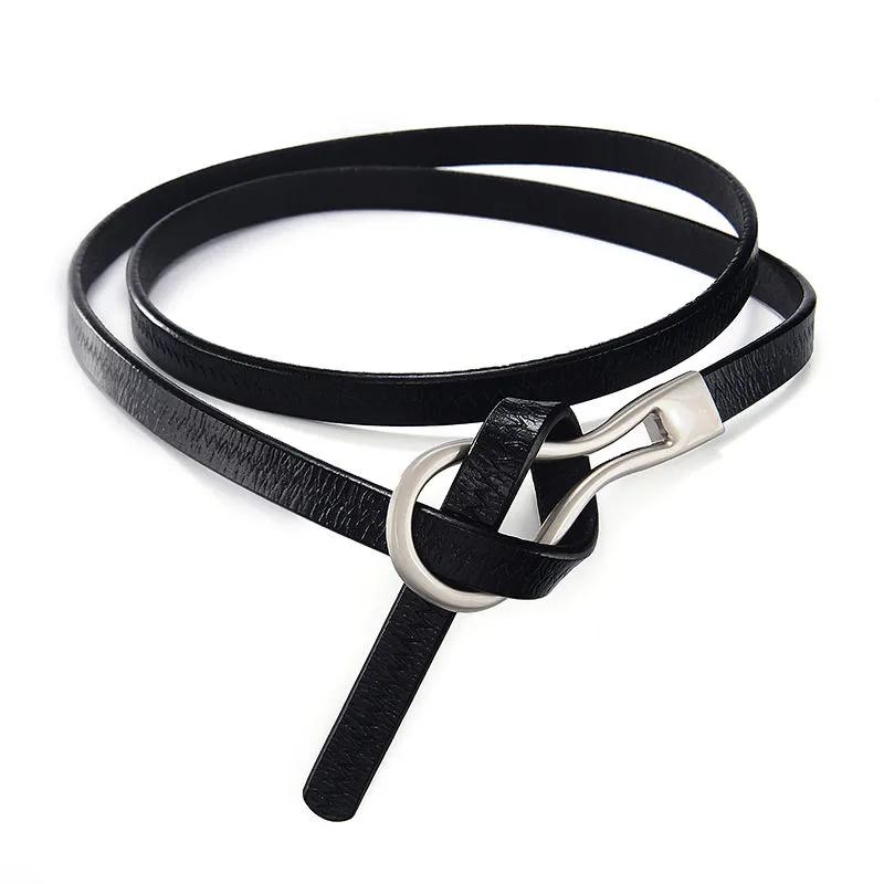 Ladies Leather Decorative Belt Knotted Cowhide Dress Thin Belt Korean Skirt Belt Girls Belt Decorative Belt