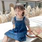 2PCS Children Clothing Set Spring Summer Girls Suits Floral Short Sleeve Tops + Denim Skirt Clothing Hin Strap Skirt Suit