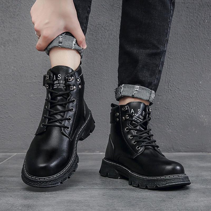 Plus Velvet Padded Winter Warm Snow Boots Men's Leather Cotton Shoes Waterproof Non-slip Trendy Martin Boots
