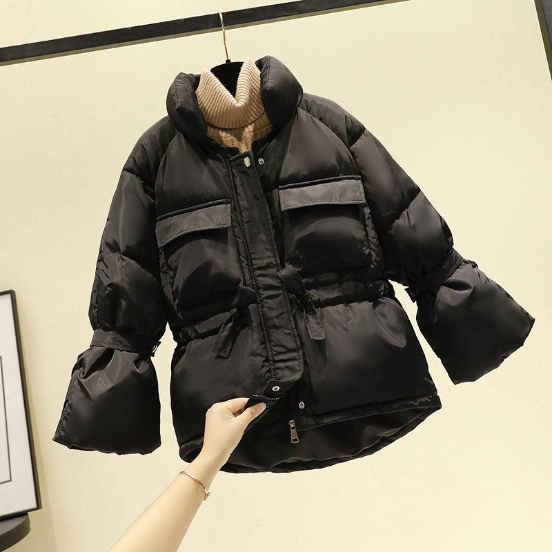 Winter Coat Female Students Loose Short Thick Padded Coat Ins Bread Coat Drawstring Parka Coat Zipper Pockets Female Warm Elegant Coat Jacket