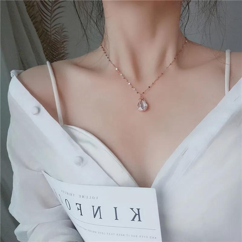 Tulip Flower Pendant Necklace Flash Diamond Exquisite Pendant Advanced Gold-plated Personality Clavicle Chain Give A Friend Gift Jewelry