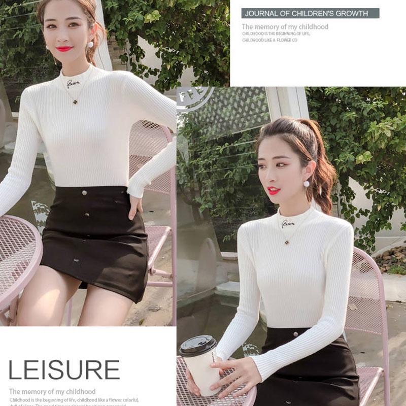 Winter letter embroidered turtleneck sweater bottoming female  long sleeve pullover Slim sweater