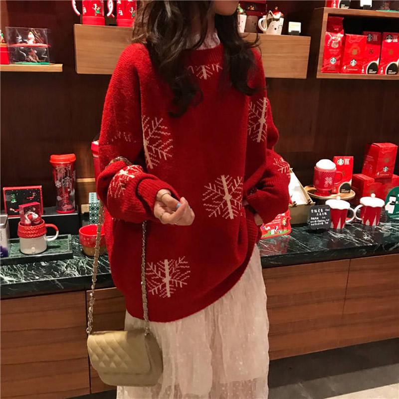 Warm Sweater Women's Wild Round Neck Long-sleeved Sweater Christmas Jacket Autumn and Winter