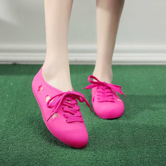 Beach Shoes Women Summer Fashion Flat Bottom Lace-up Breathable Running Sports and Leisure Waterproof Non-slip Hole Shoes