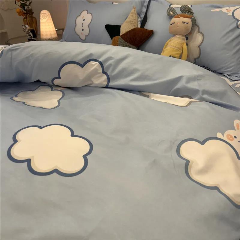 Nordic Simple Wavy Striped Quilt Cover Four-piece Student Bed Sheet Quilt Cover 1.8 Dormitory Bedding