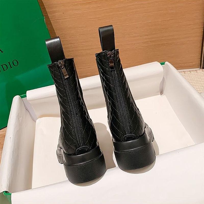 Fur Snow Boots Women's Thick-soled Plus Velvet Warm Cotton Boots In Tube Martin Boots Leather Back Zipper Diamond Short Boots