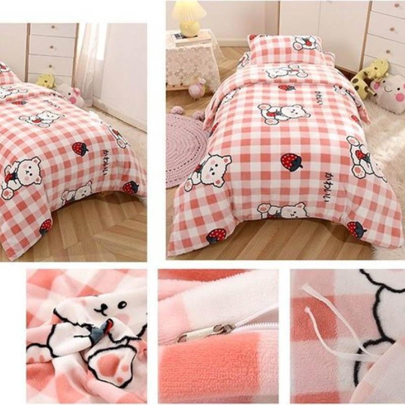 Children's Bedding Set Milk Velvet Quilt Cover Pillowcase Bed Sheet Quilt Cover Cartoon