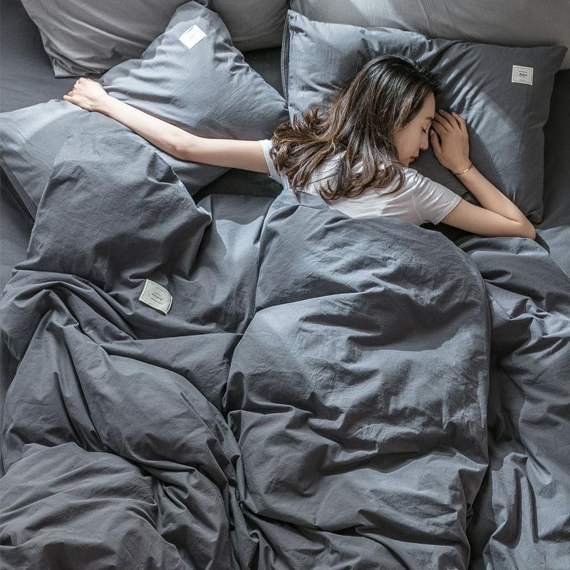 Washed Cotton Four-piece Set Pure Color Cotton Pure Cotton Bed Linen and Pillowcase Four-piece Set Nordic Bedding