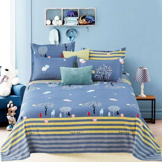Three-piece Cotton Sheets Thick Single-piece Sheets Two Pillowcases Single Double Multi-specification Four Seasons Universal Washable