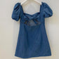 Female Square Neck Mid Length Summer French Retro Elegant Waist with Thin Bubble Sleeve Party Dress