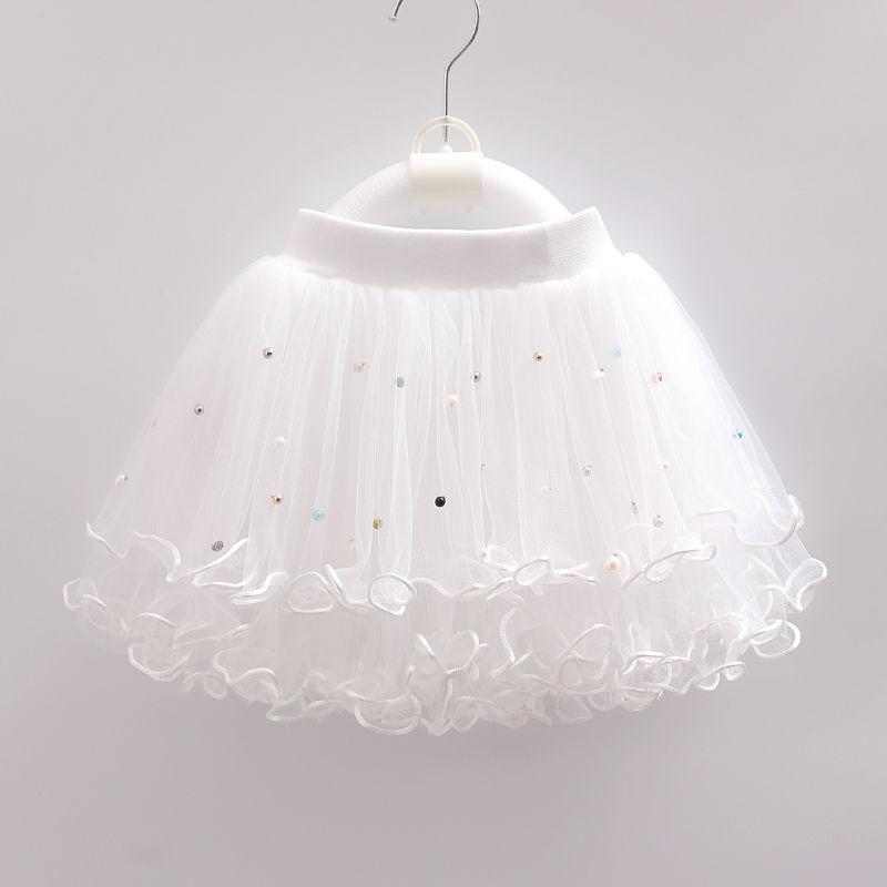 Girl Baby Short Veil Lace Pearl Cute and Sweet Printed Embroidery Ruffle Elastic Waist Children's Skirts Princess Tutu A-line Skirt