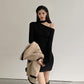 Knitted Dress Women's Bottoming Dress Bag Hip Skirt with Temperament Slim Sexy Strapless Long-sleeved Bottoming Skirt