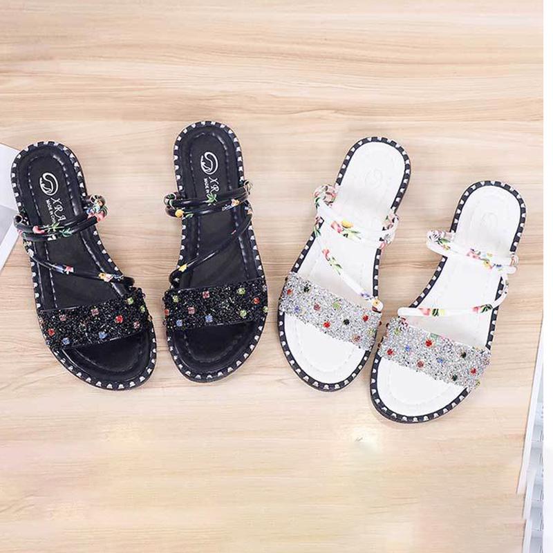 Outing Two-wear Slippers Women's Summer Fashion Out-wearing Rhinestone All-match Dual-use Sandals Flat Summer Sandals