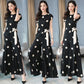 Polka Dot Chiffon Women's Two-piece Loose Wide-leg Pants Round Neck Sleeveless Bow-knot Shirt Chiffon Fabric Light and Breathable