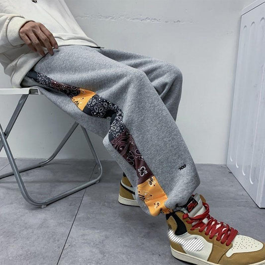 Autumn and Winter Casual Sports Men's Sweatpants Ins Casual Loose Cashew Flower Wide Leg Trousers