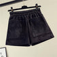 Fashion Sashes Women Woolen Bootcut Short Pants Wide Leg Shorts Solid Warm High Waist Wool Shorts