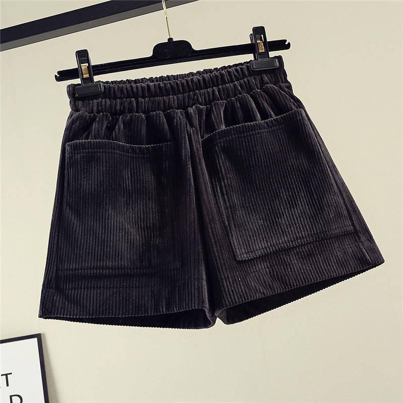 Fashion Sashes Women Woolen Bootcut Short Pants Wide Leg Shorts Solid Warm High Waist Wool Shorts
