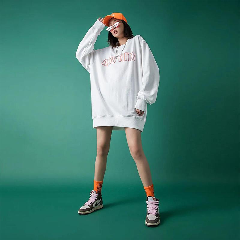 Street Letter Print Round Neck Pullover Sweater Women 2021 Autumn Hip-hop Couple Top