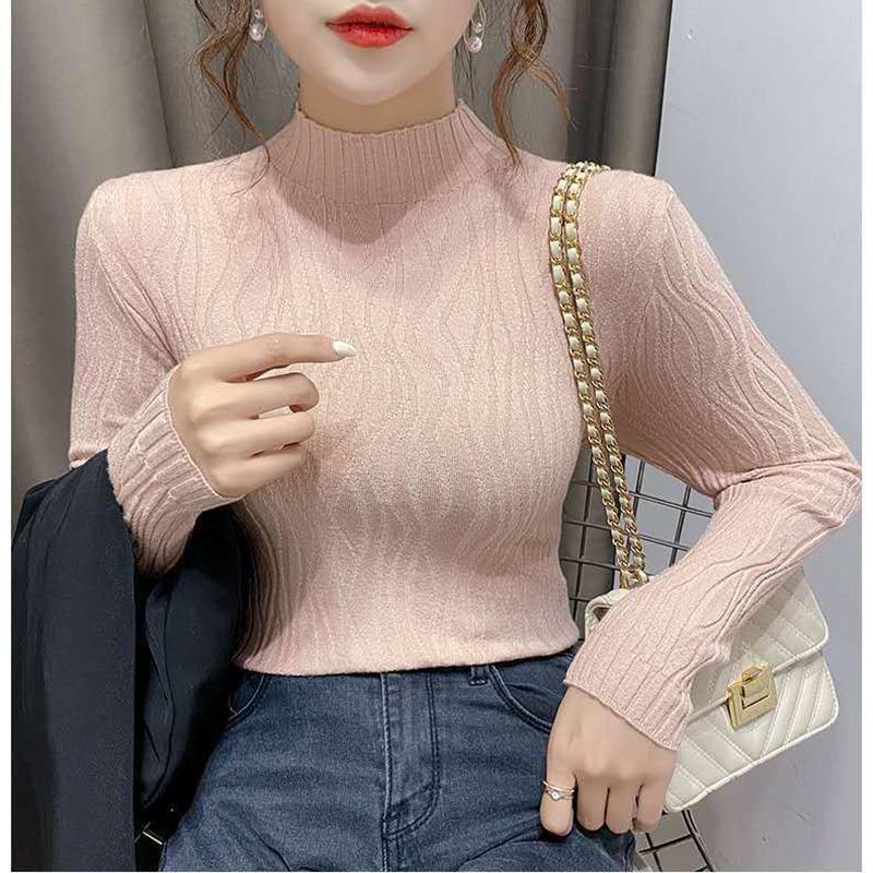 Sexy Bottoming Shirt Slim Slimming All-match  Sweater Knit Sweater Long-sleeved Comfortable and Delicate Blouse