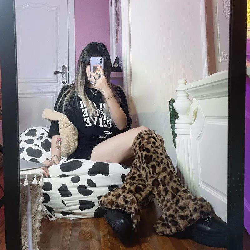Japanese Harajui Feng Retro Leopard Leg Case Y2K Millennium Sexy Smell Sometimes Sock Socks Falls and Winter Hear Hardcore Smecks JK