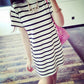 Fashion S-3XL Maxi T Shirt Women's Cute White and Black Strips Loose Tops Dress