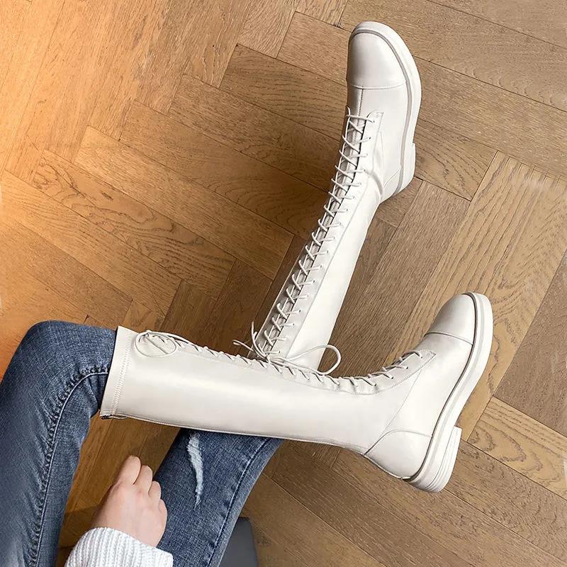 Soft Leather Boots 2021 Autumn and Winter Knight Boots Tall But Knee Boots Are Thin Martin Boots